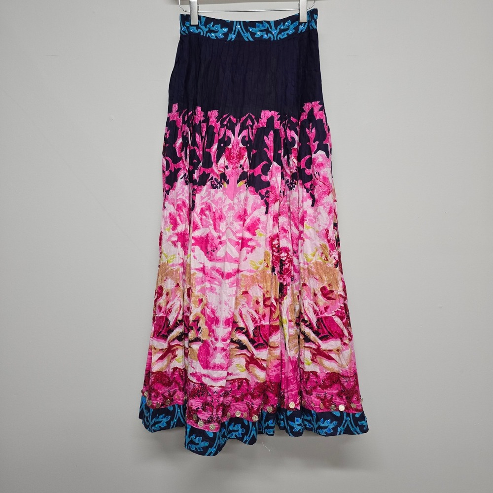 Soft Surroundings Maxi Skirt Womens XS Pink Floral Sequin Coin Boho Bohemian